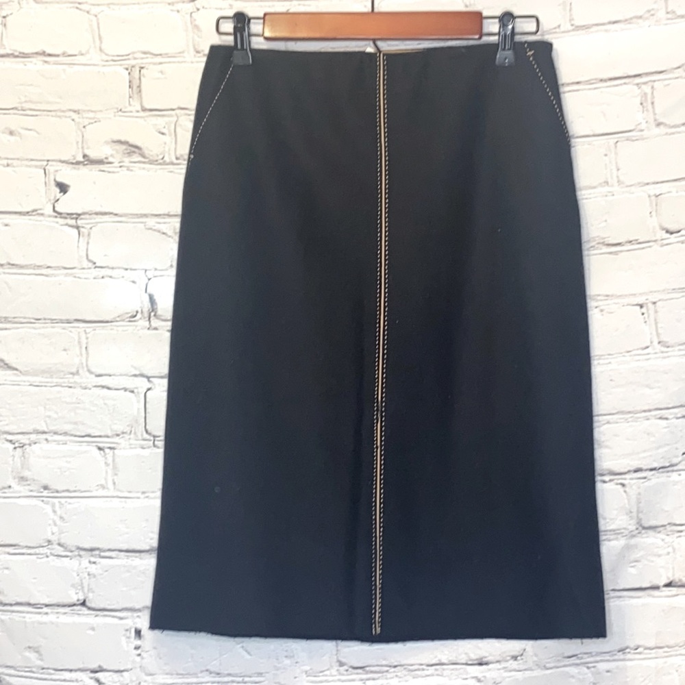 J. Crew Black Beige Accent Wool Pencil Skirt Size 2